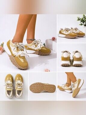**" CASUAL TAN & WHITE FASHION SNEAKERS**💛🤍💛🤍💲💲💲💲💲